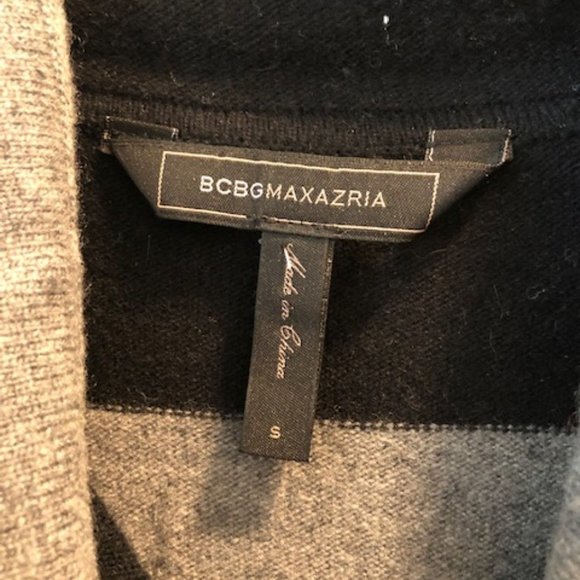BCBG MaxAzria Stripe Cowl Neck Crop "Samira" Sweater Blk/Gray S Wool Long-Sleeve - Picture 3 of 3